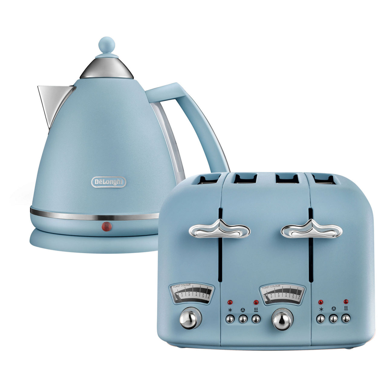 DE LONGHI Argento Flora Kettle Toaster Set Blue