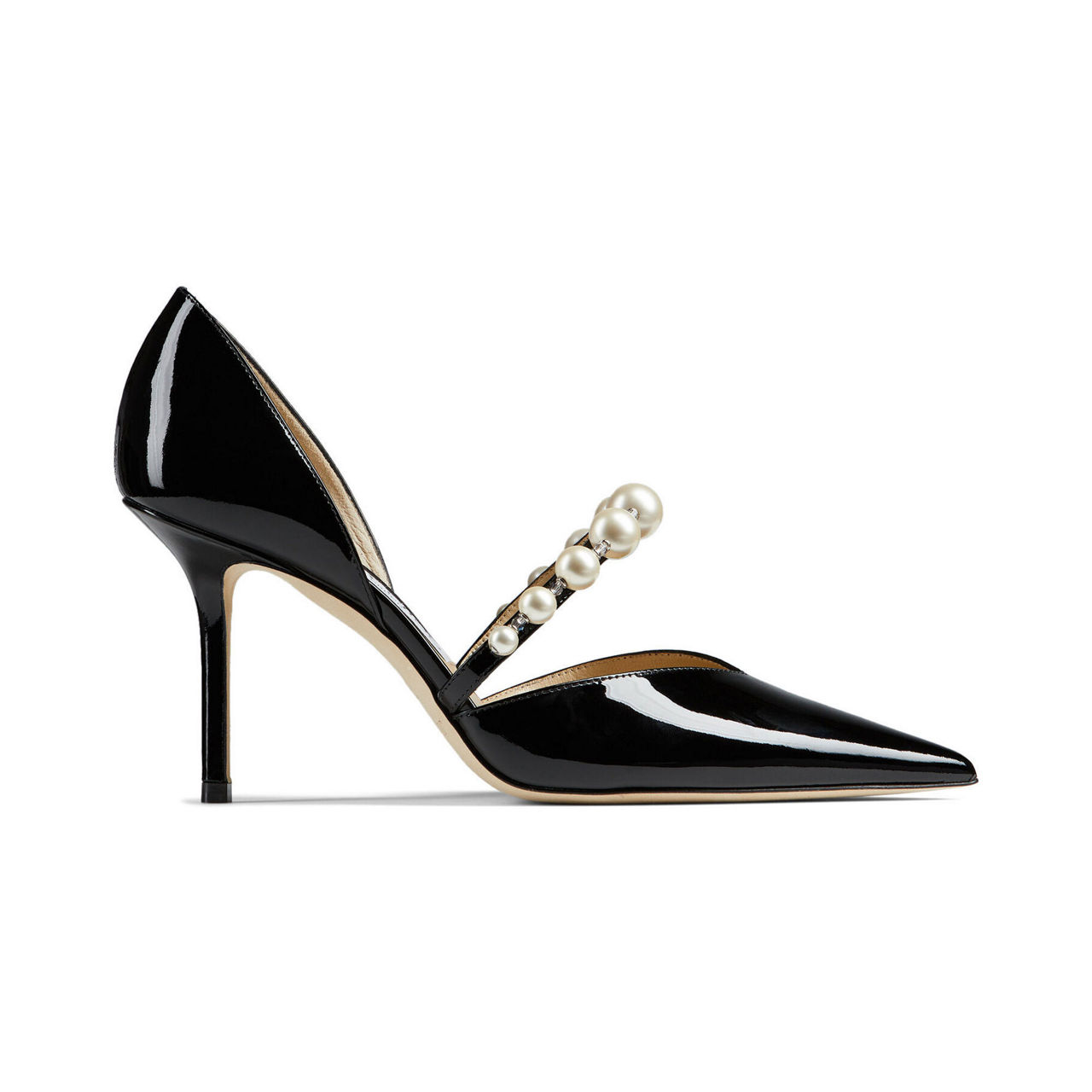 JIMMY CHOO Aurelie 85 Pearl-Embellished Patent Leather Pumps