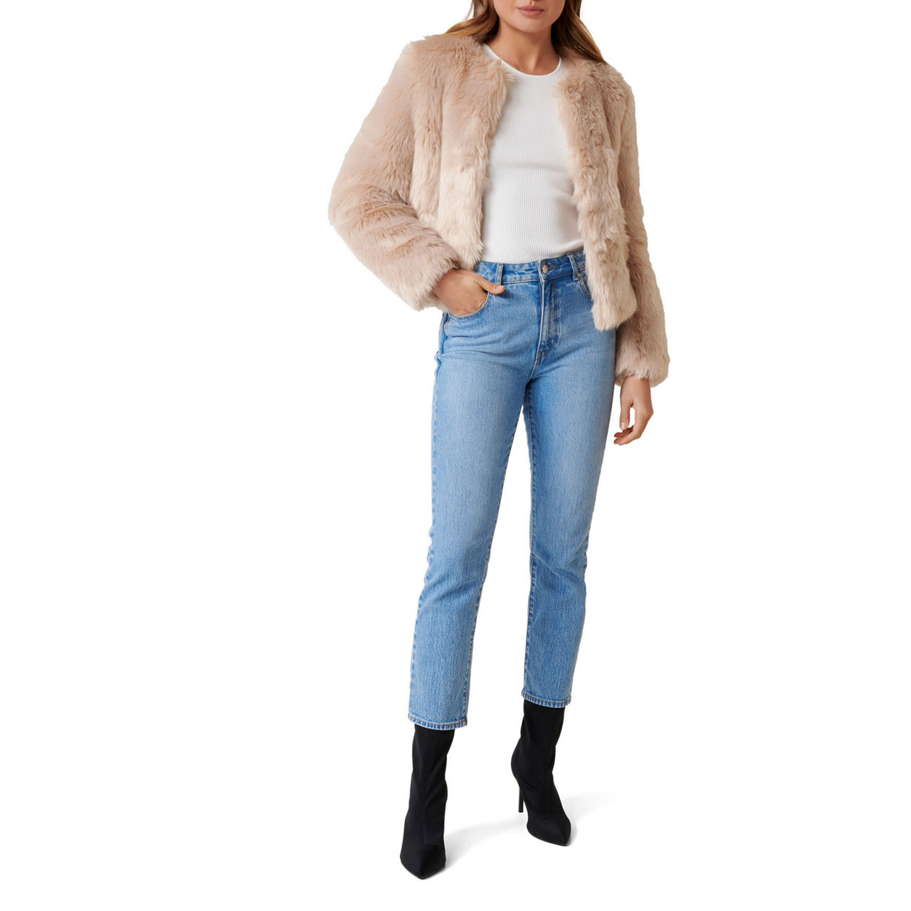 Angel cropped fashion fur coat