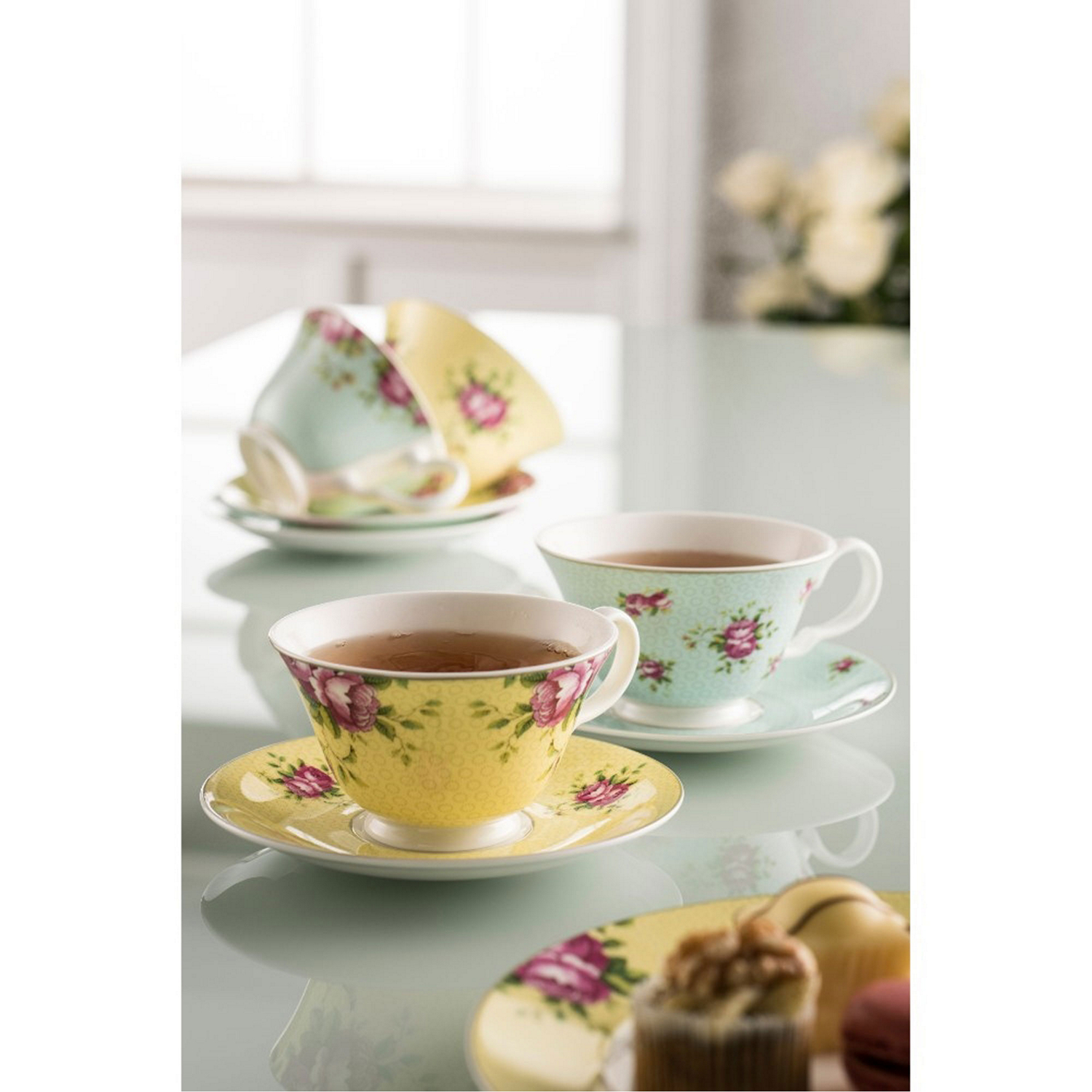 Archive Rose Teacups & Saucers (Set of 4)