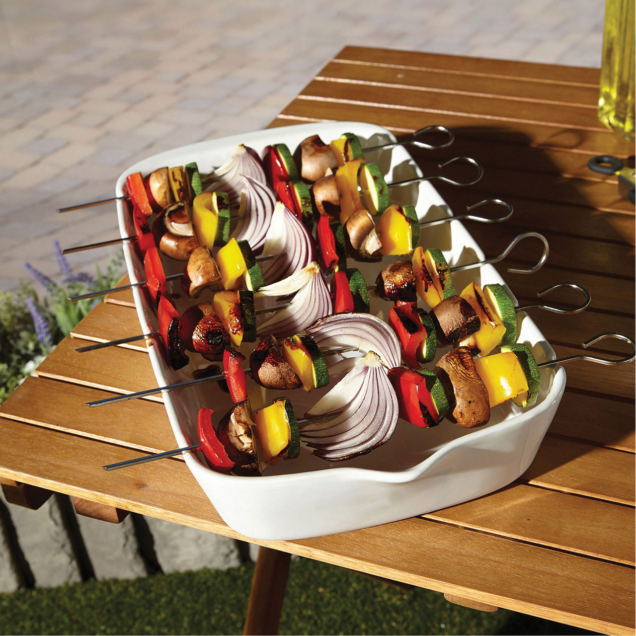 BERNDES Ceramic Serving Tray with Stainless Steel BBQ Skewers