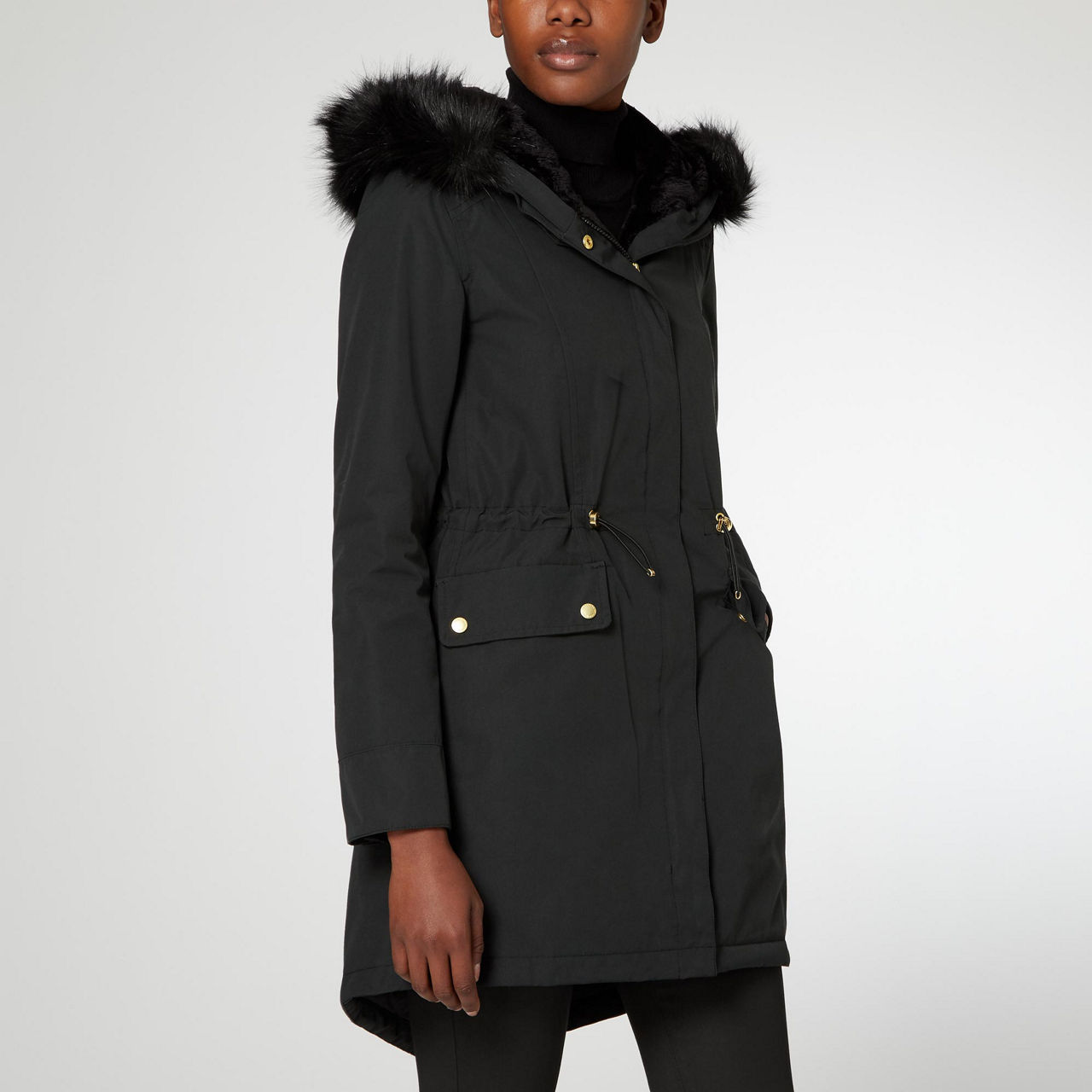 Barbour international faux fur lined parka with faux fur trim hood hotsell