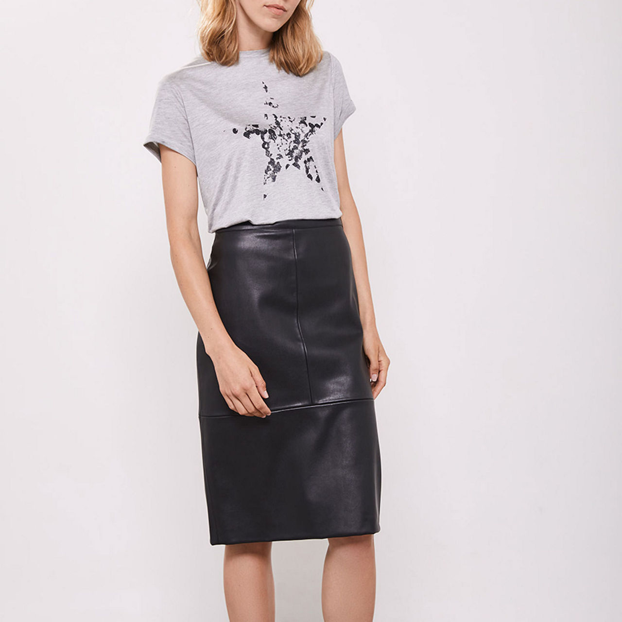 Mint velvet leather shop midi skirt black