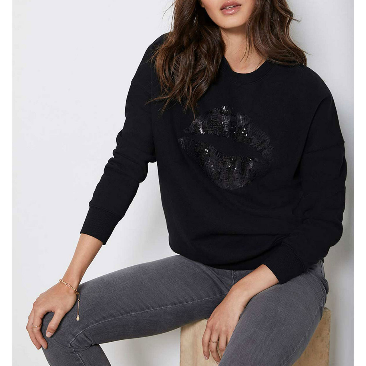 Mint velvet black discount sequin lips sweatshirt