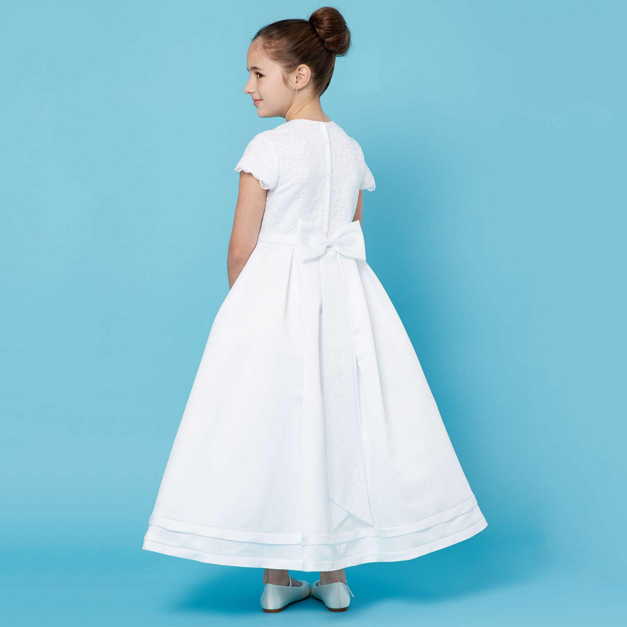 CELEBRATIONS Cap Sleeve Lace Communion Dress WHITE