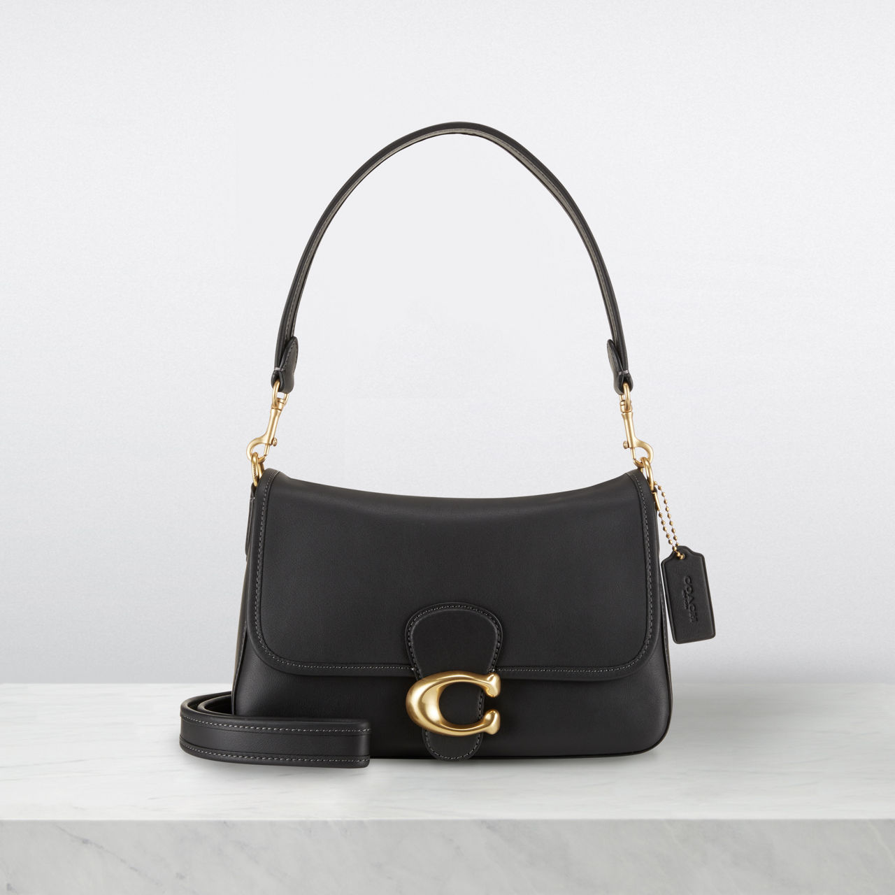 COACH Soft Tabby Leather Shoulder Bag with Removable Crossbody