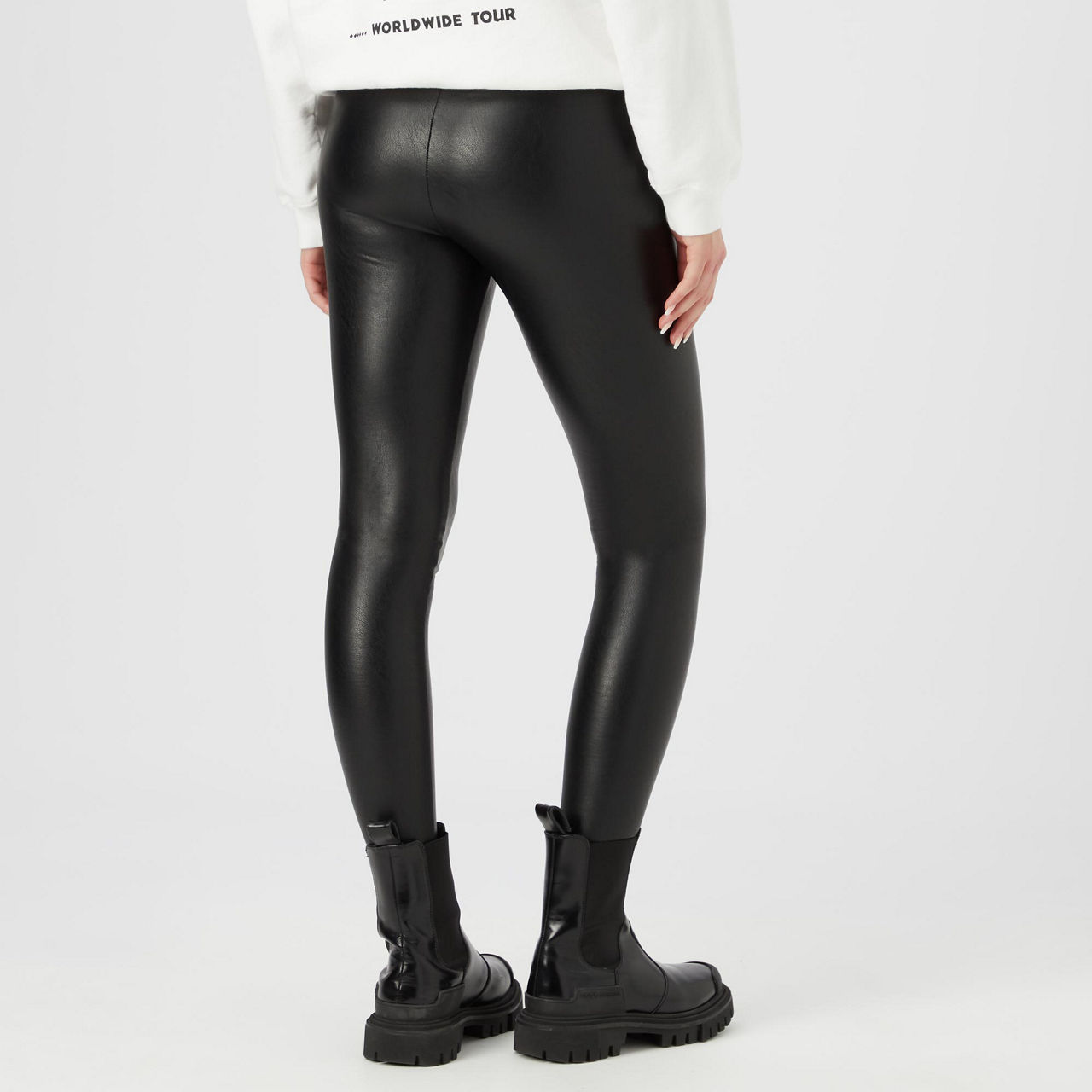 Skinny Leggings in Thermal-effect Eco-leather with Ruffles