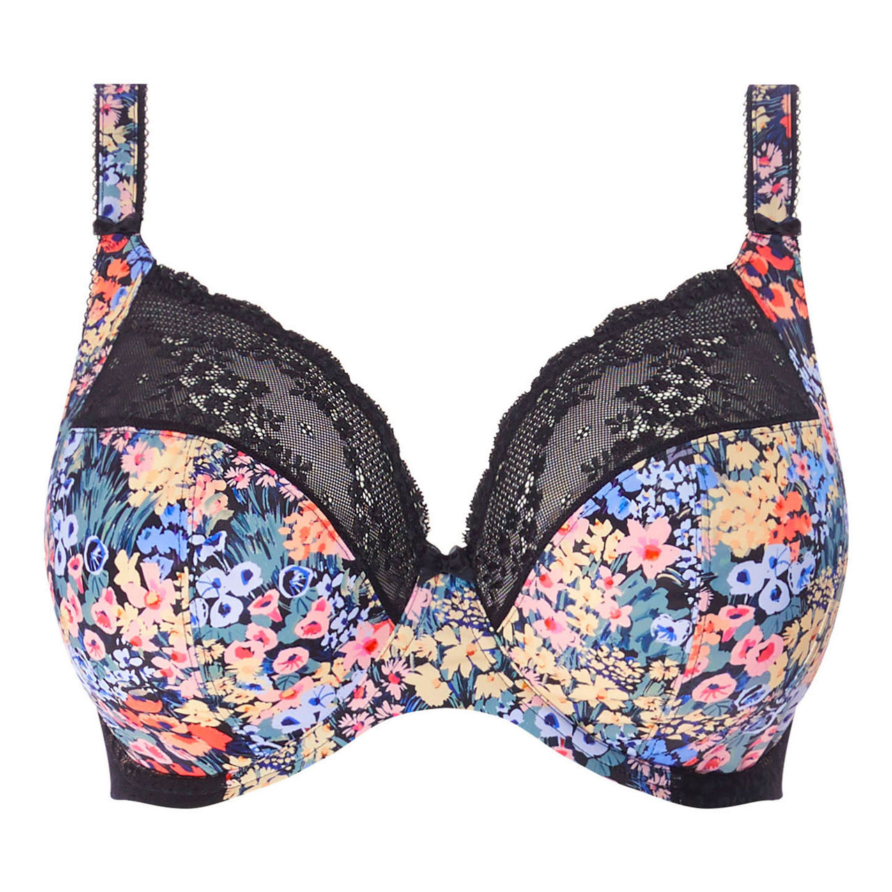 Lucie Bra by Elomi, White Print, Plunge Bra