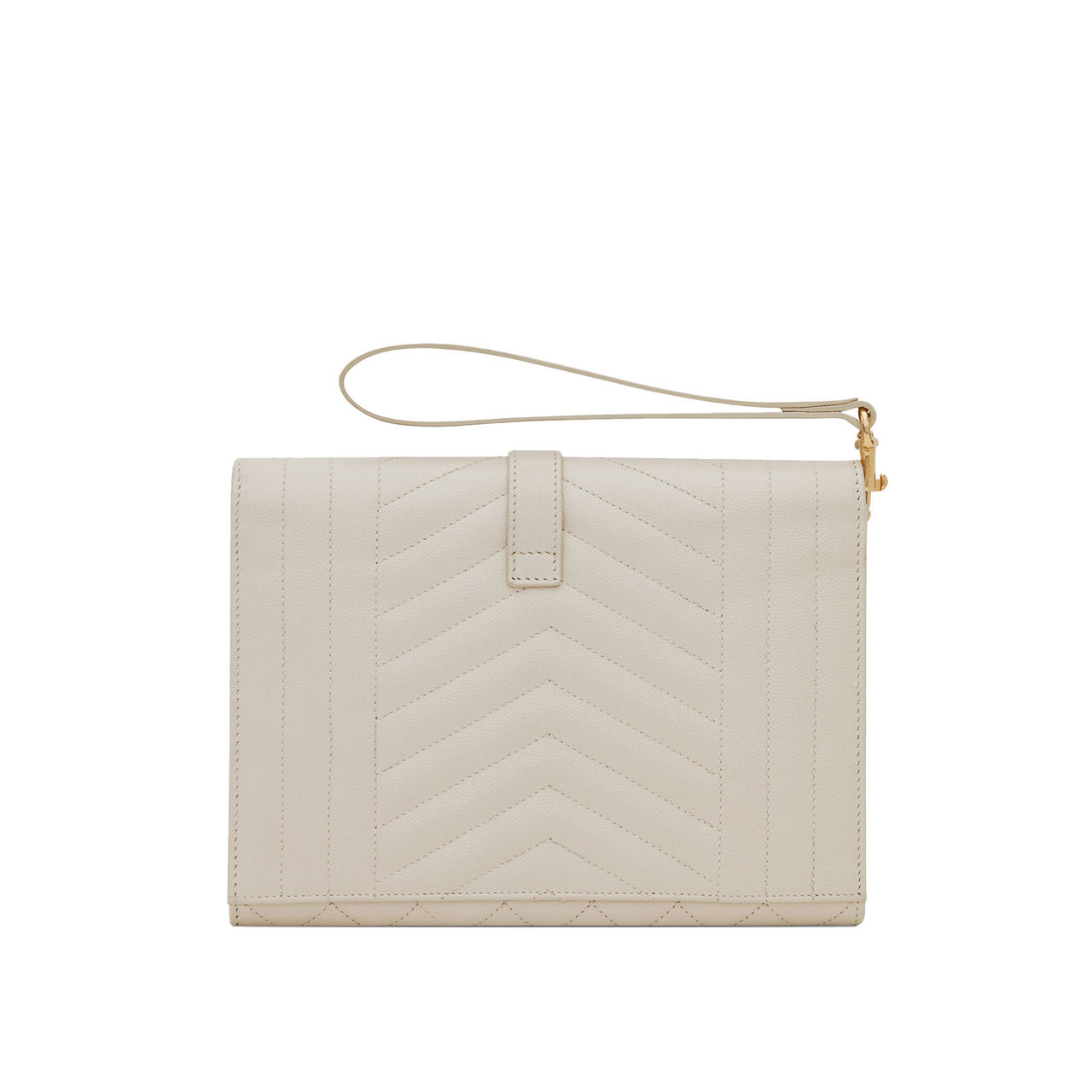 SAINT LAURENT Monogram Matelasse Leather Clutch CREMA SOFT