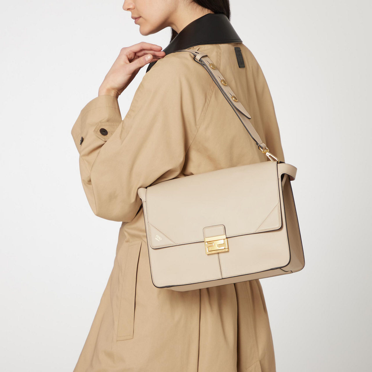 FENDI Kan U Large Shoulder Bag Taupe