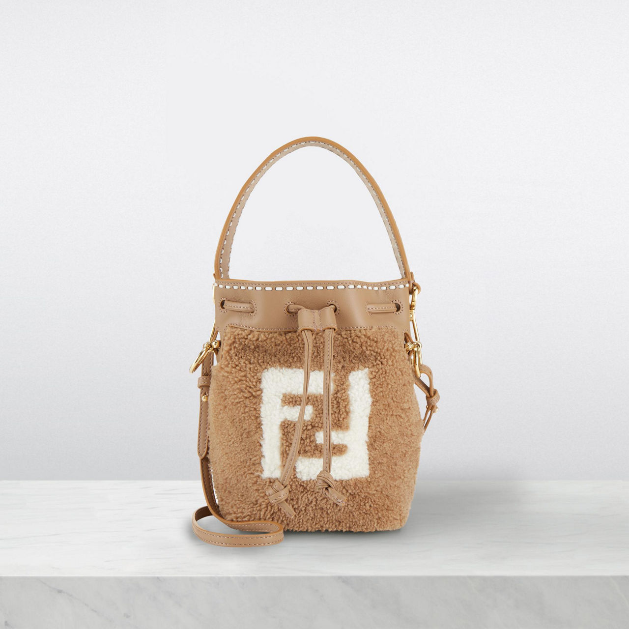 FENDI Mon Tresor Small Shearling Bucket Bag