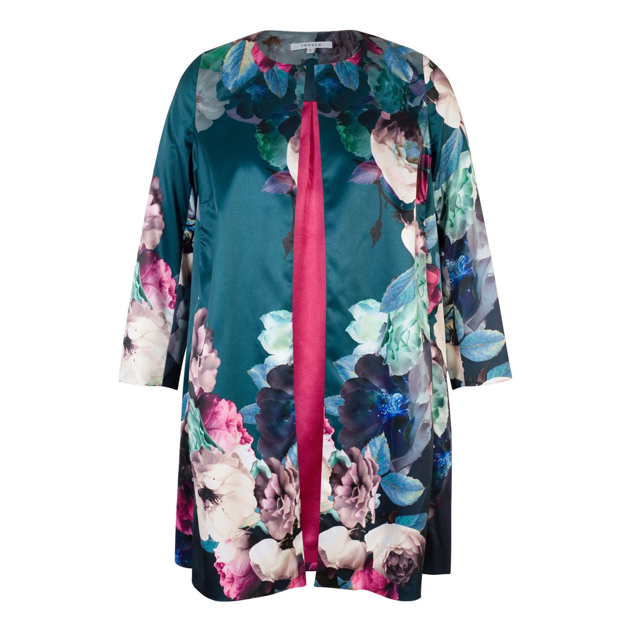 Floral Placement Edge To Edge Satin Coat