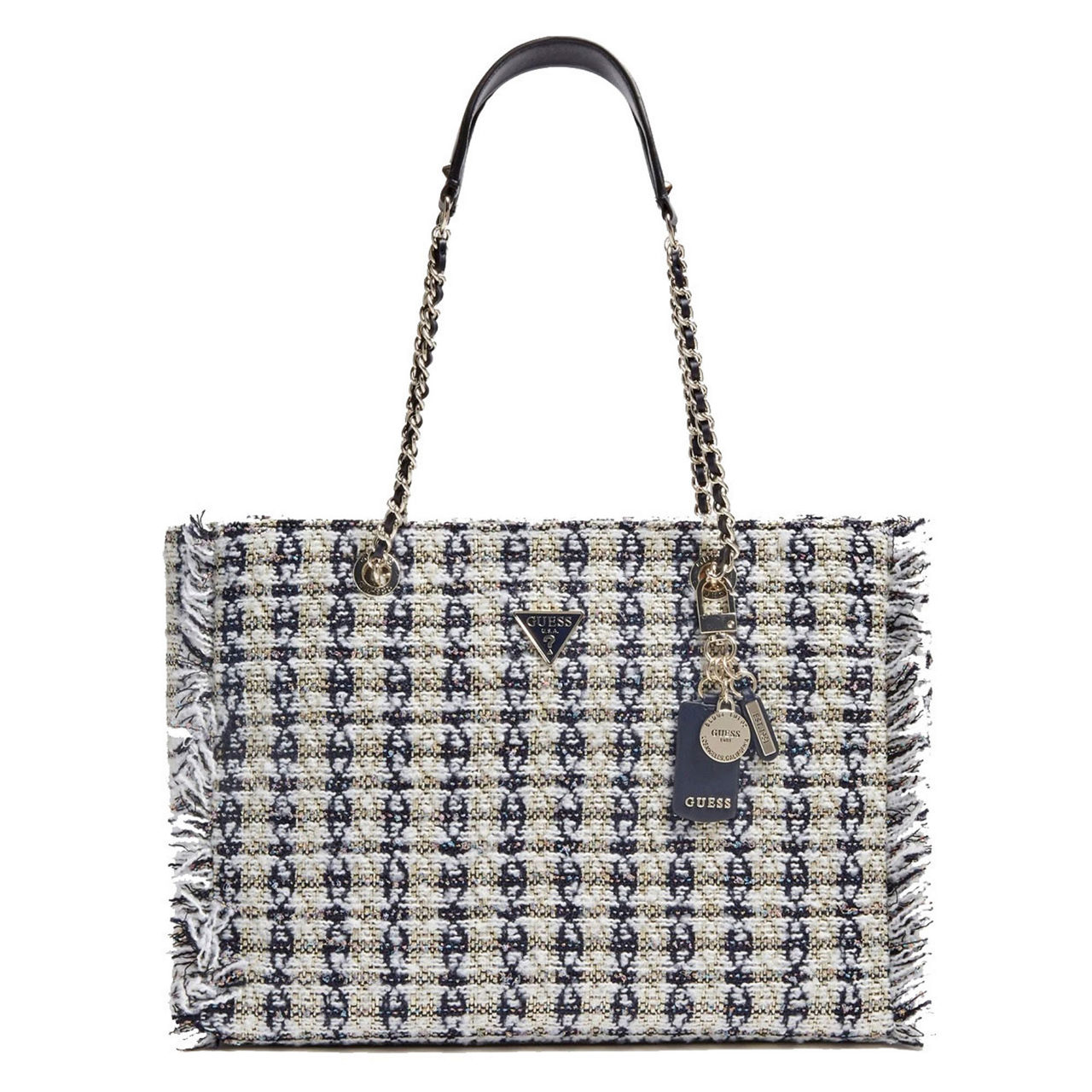 guess cessily tweed tote bag