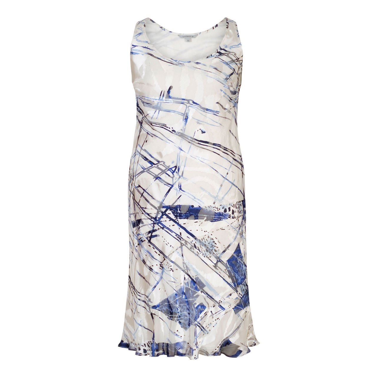 CHESCA Abstract Print Bias Cut Dress Ivory Navy