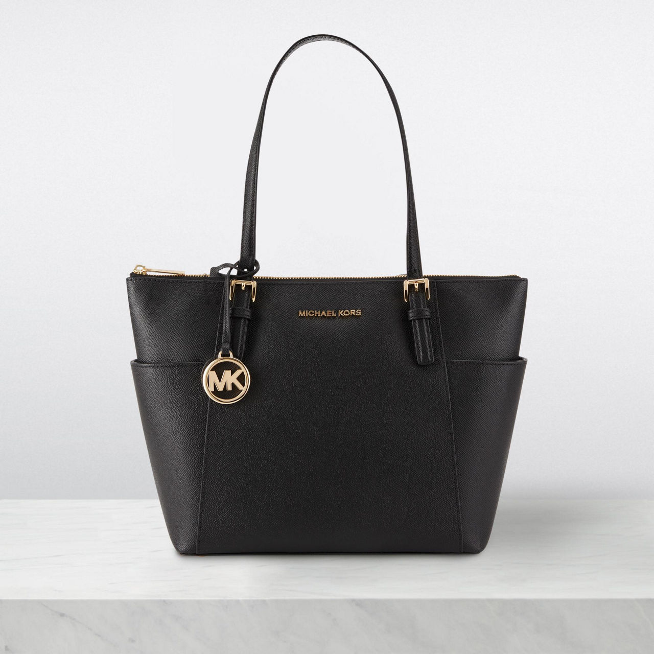 Michael kors jet set signature tote black sale