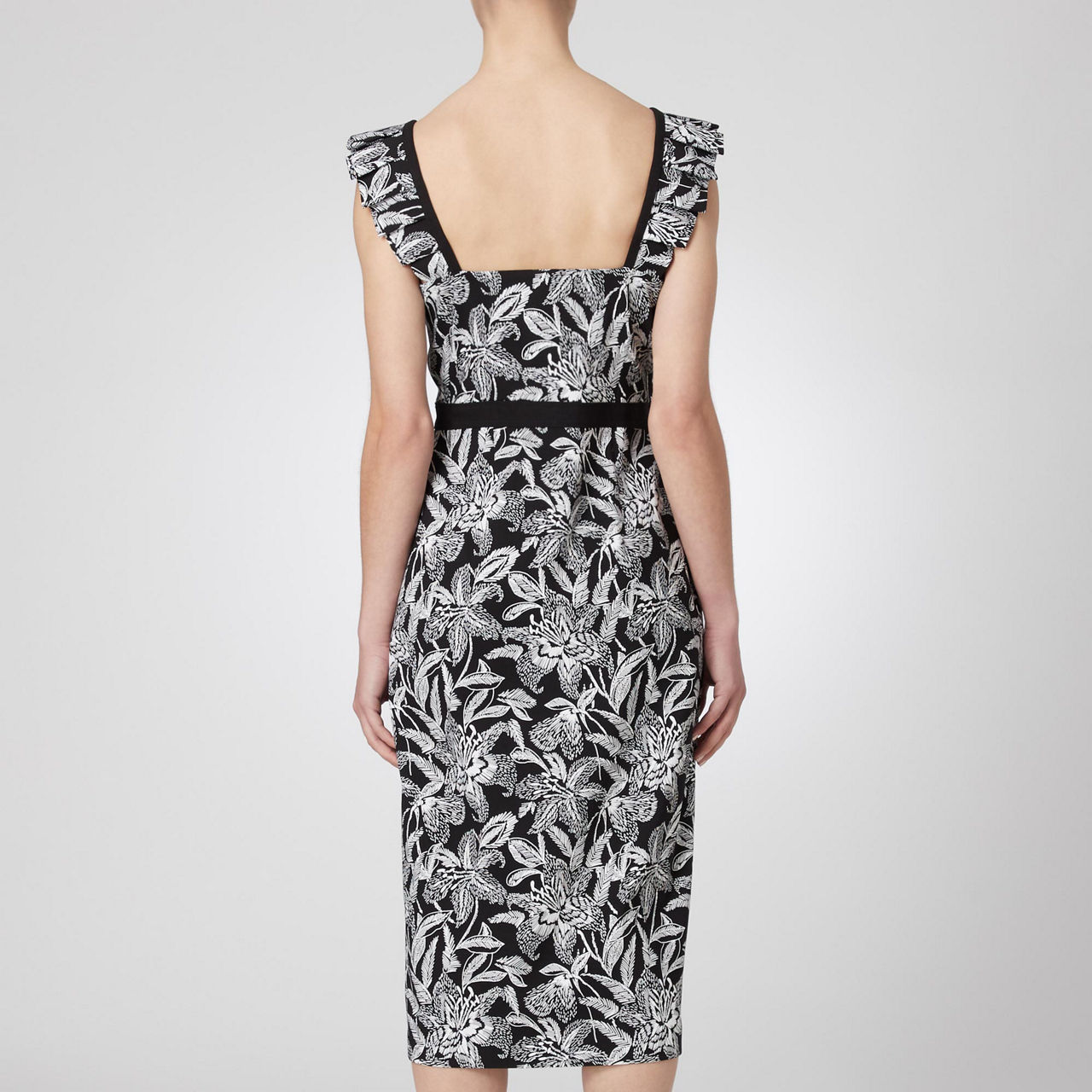 JOSEPH RIBKOFF Zip Front Floral Midi Dress