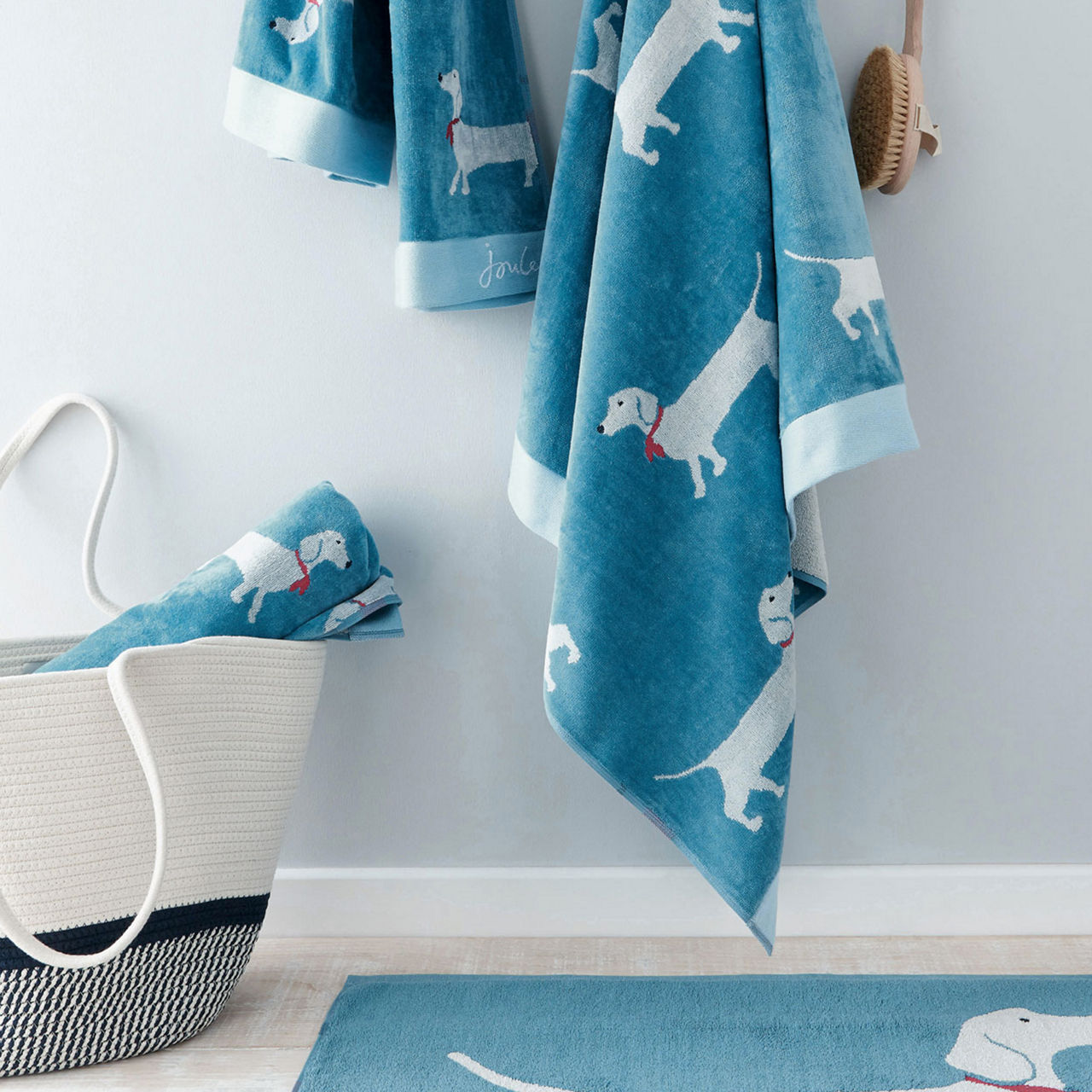 JOULES Sausage Dog Towel Blue