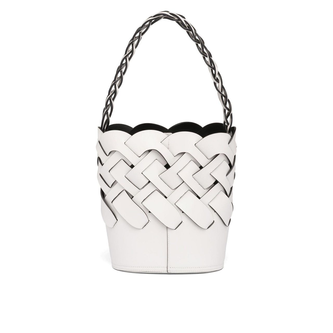 PRADA Tress Leather Bucket Bag WhiteBlack