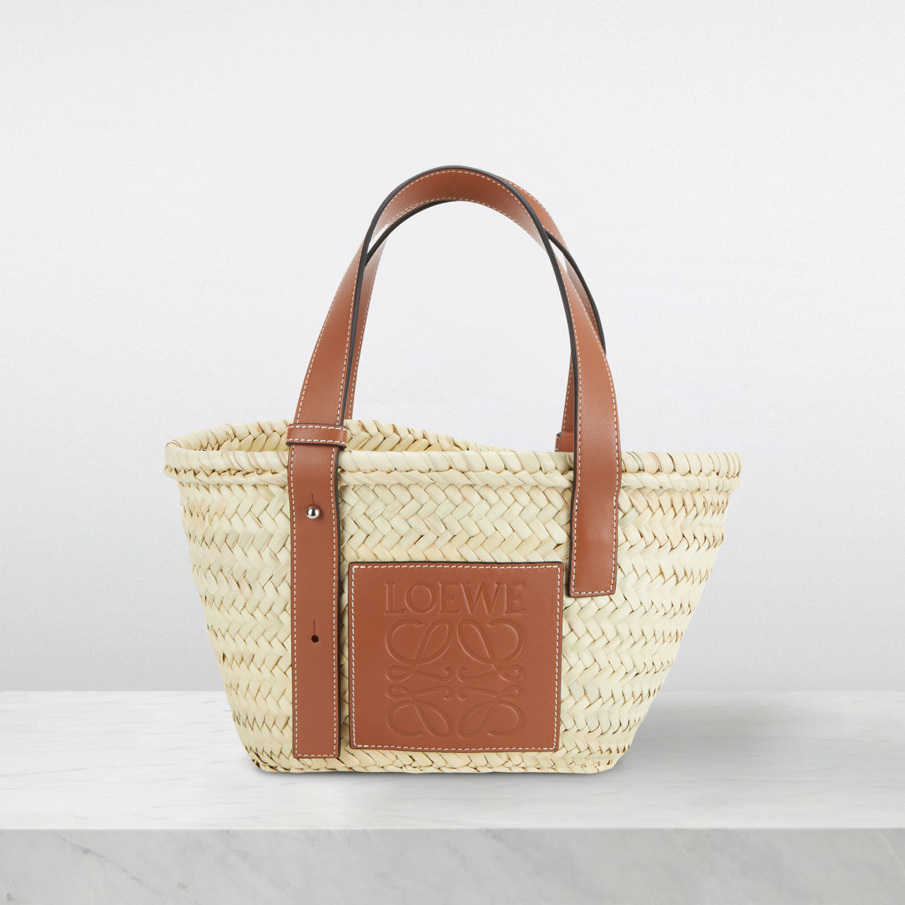 LOEWE Small Palm Leaf & Calfskin Basket Bag