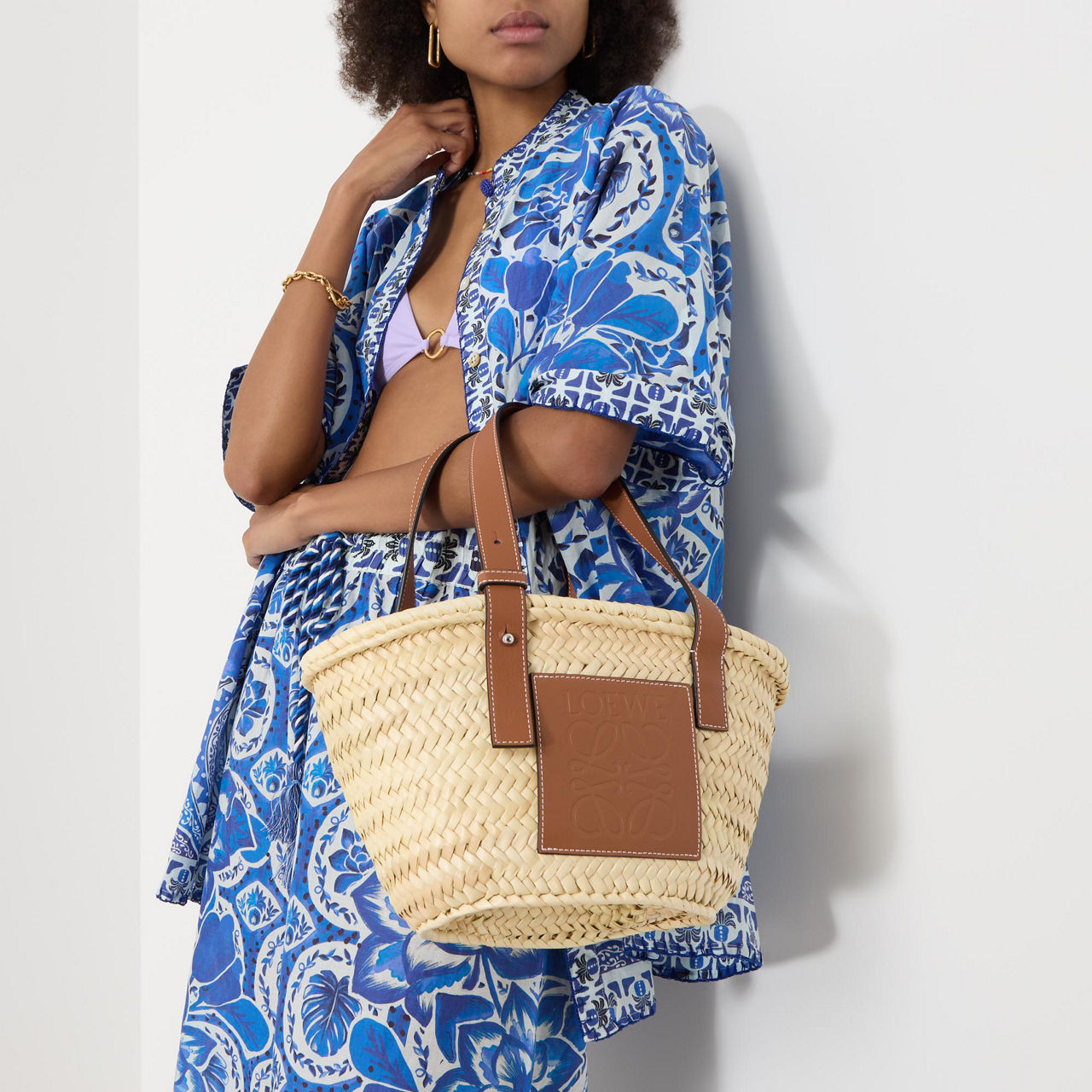 Loewe basket bag in palm leaf and discount calfskin