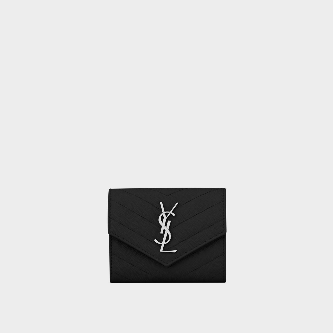 SAINT LAURENT Monogram Embossed Leather Compact Tri Fold Wallet