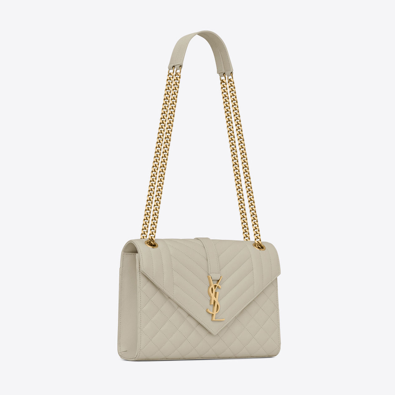 SAINT LAURENT Matelasse Leather Medium Envelope Bag CREMA SOFT