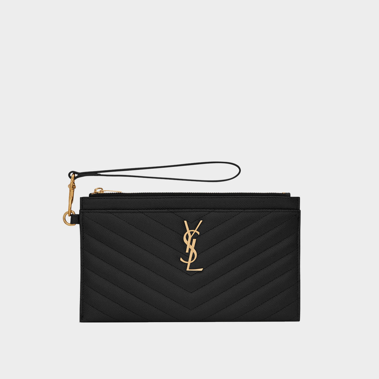 SAINT LAURENT Monogram Embossed Leather Large Bill Pouch