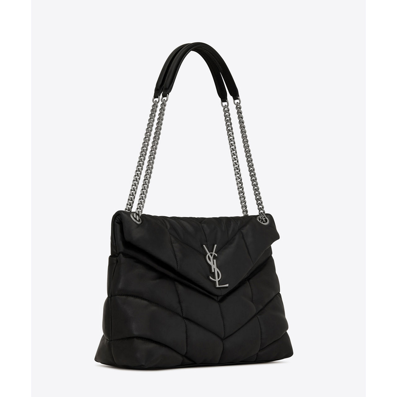 SAINT LAURENT Lou Lou Medium Puffer Leather Shoulder Bag BLACK