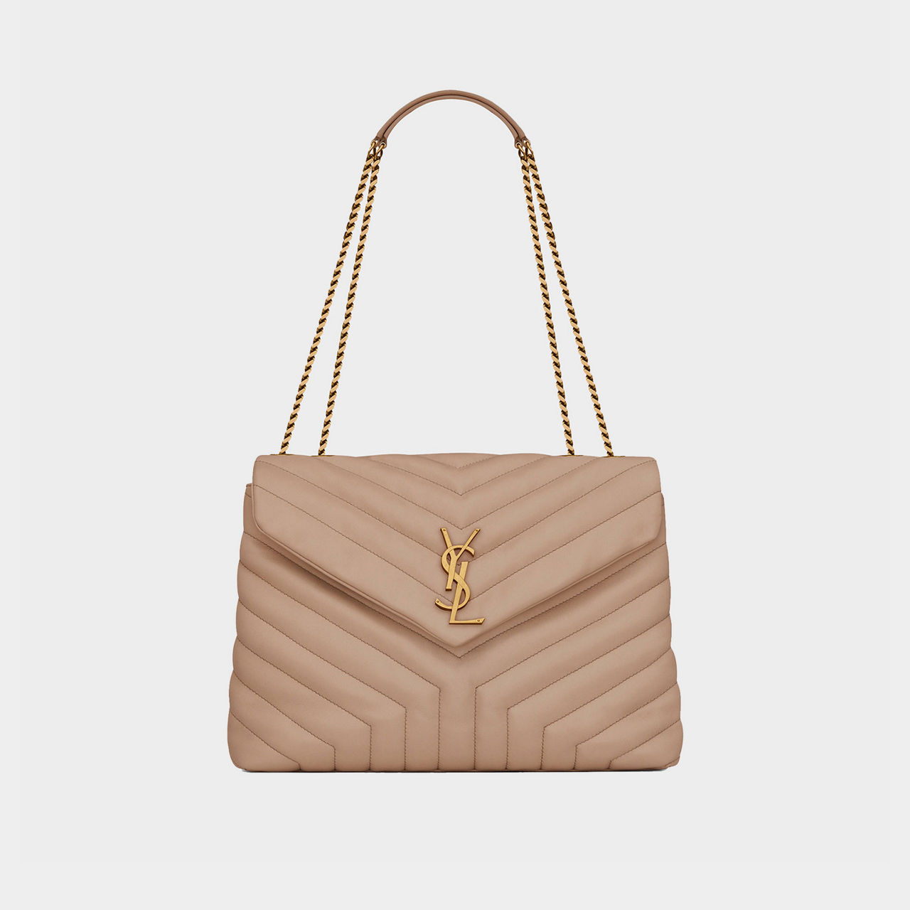 Saint Laurent Beige Quilted Toy Loulou Strap Bag in Natural