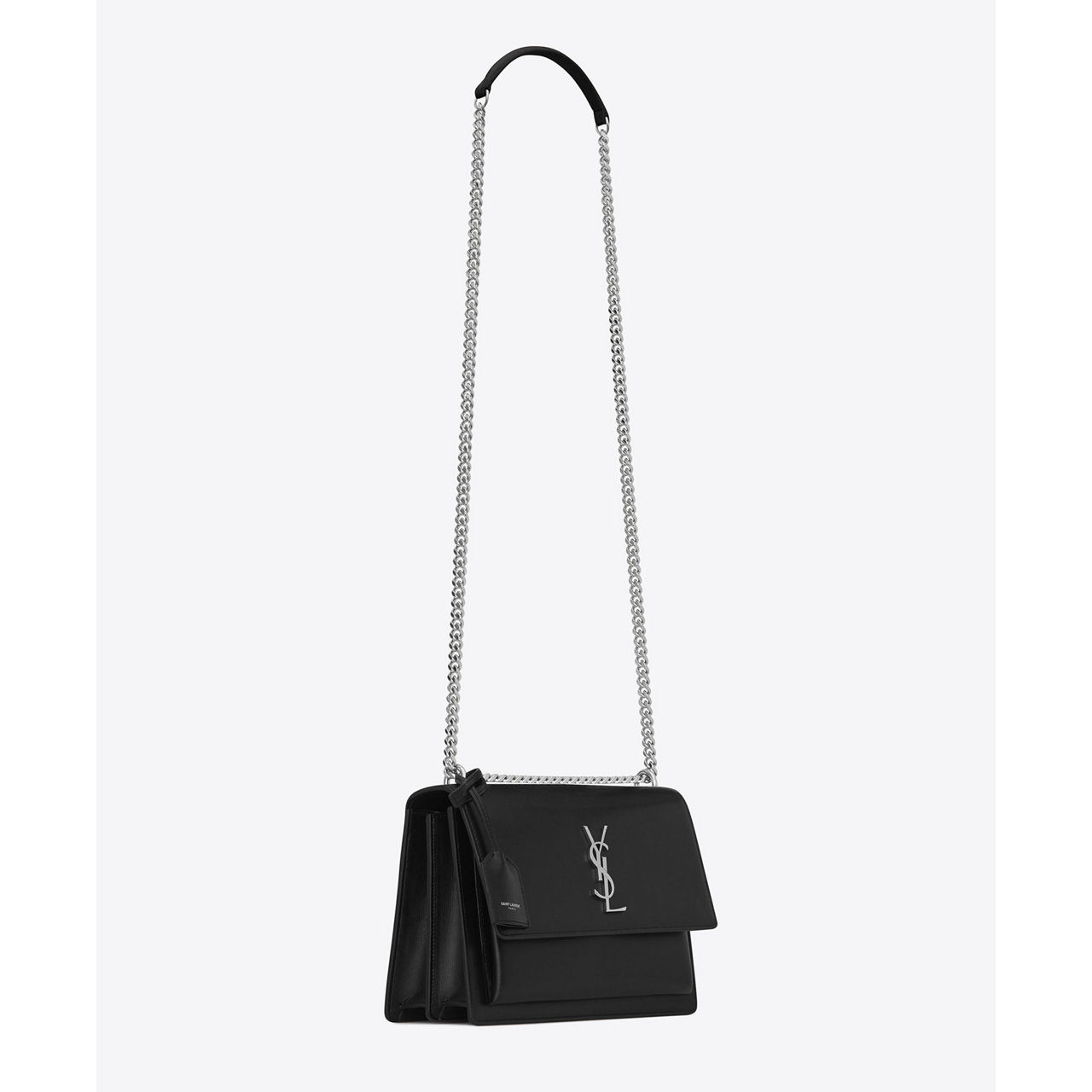 SAINT LAURENT Sunset Smooth Leather Medium Chain Bag BLACK