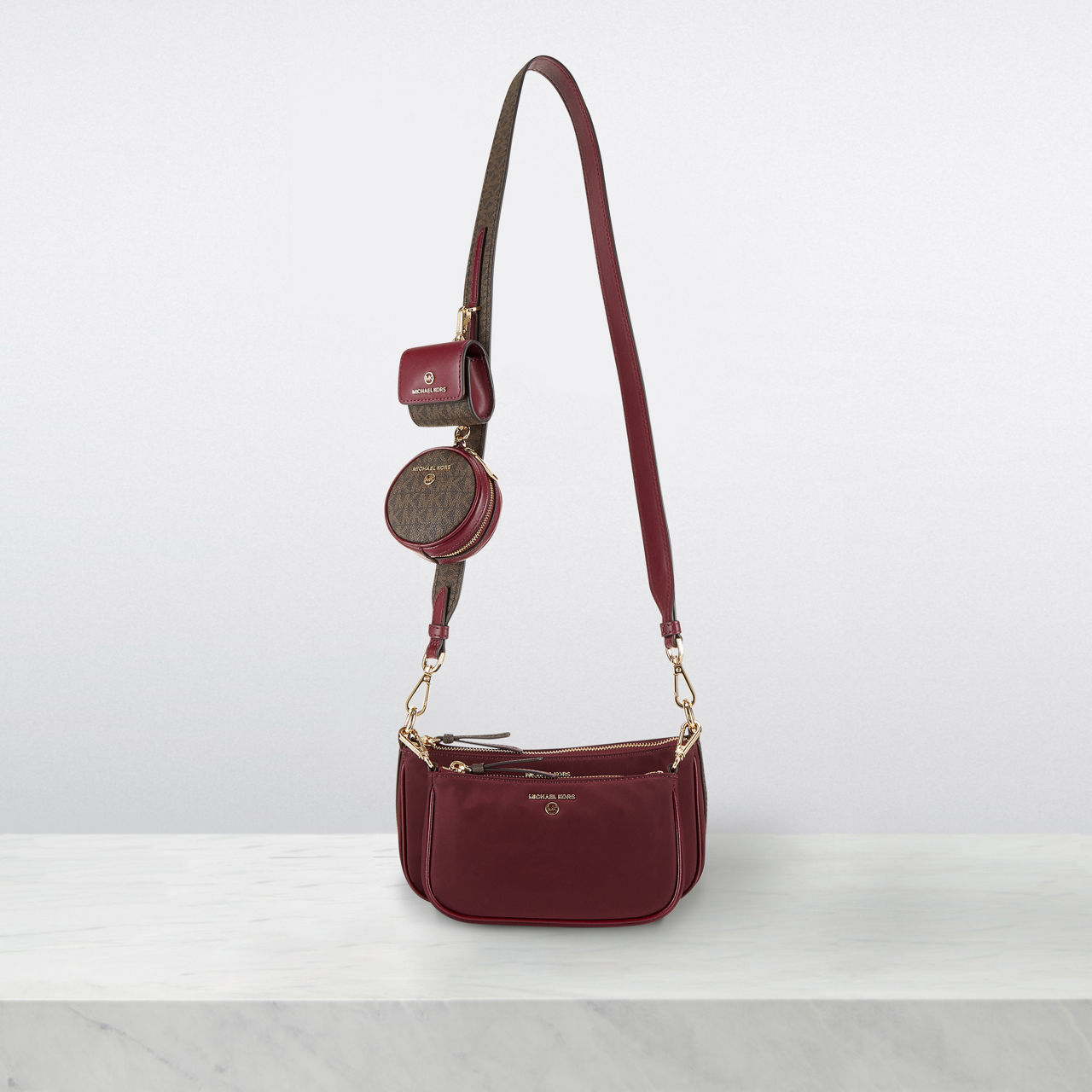 Michael Kors Red/Beige Signature Coated Canvas and Leather Jet Set