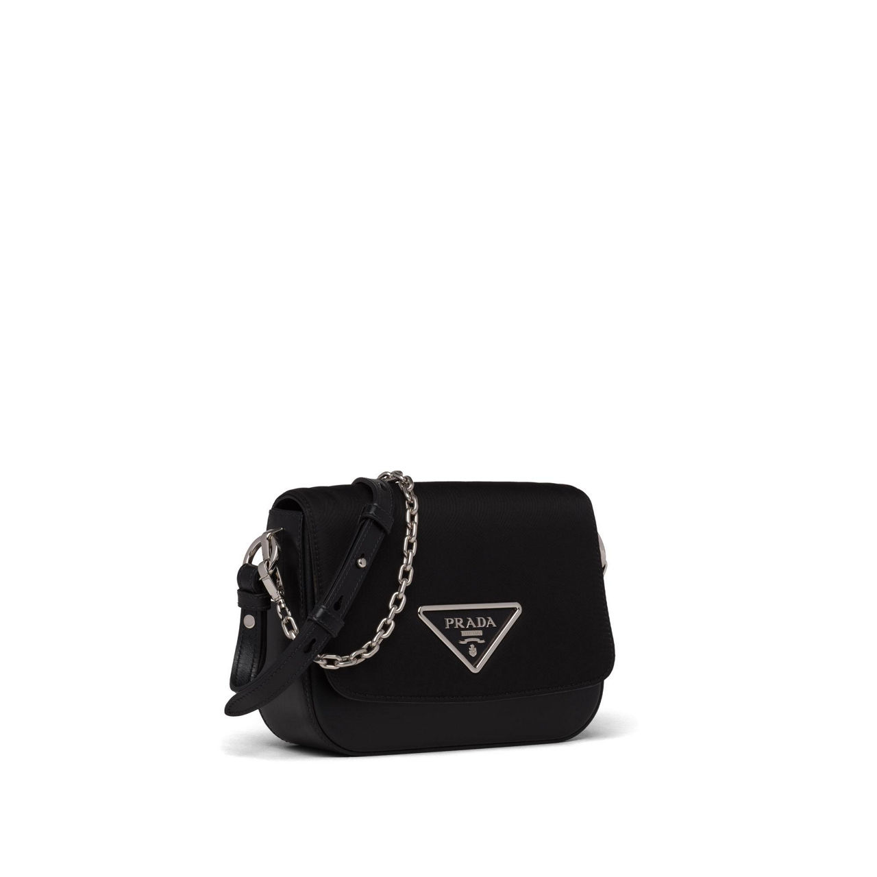 PRADA Identity Nylon Leather Shoulder Bag Black