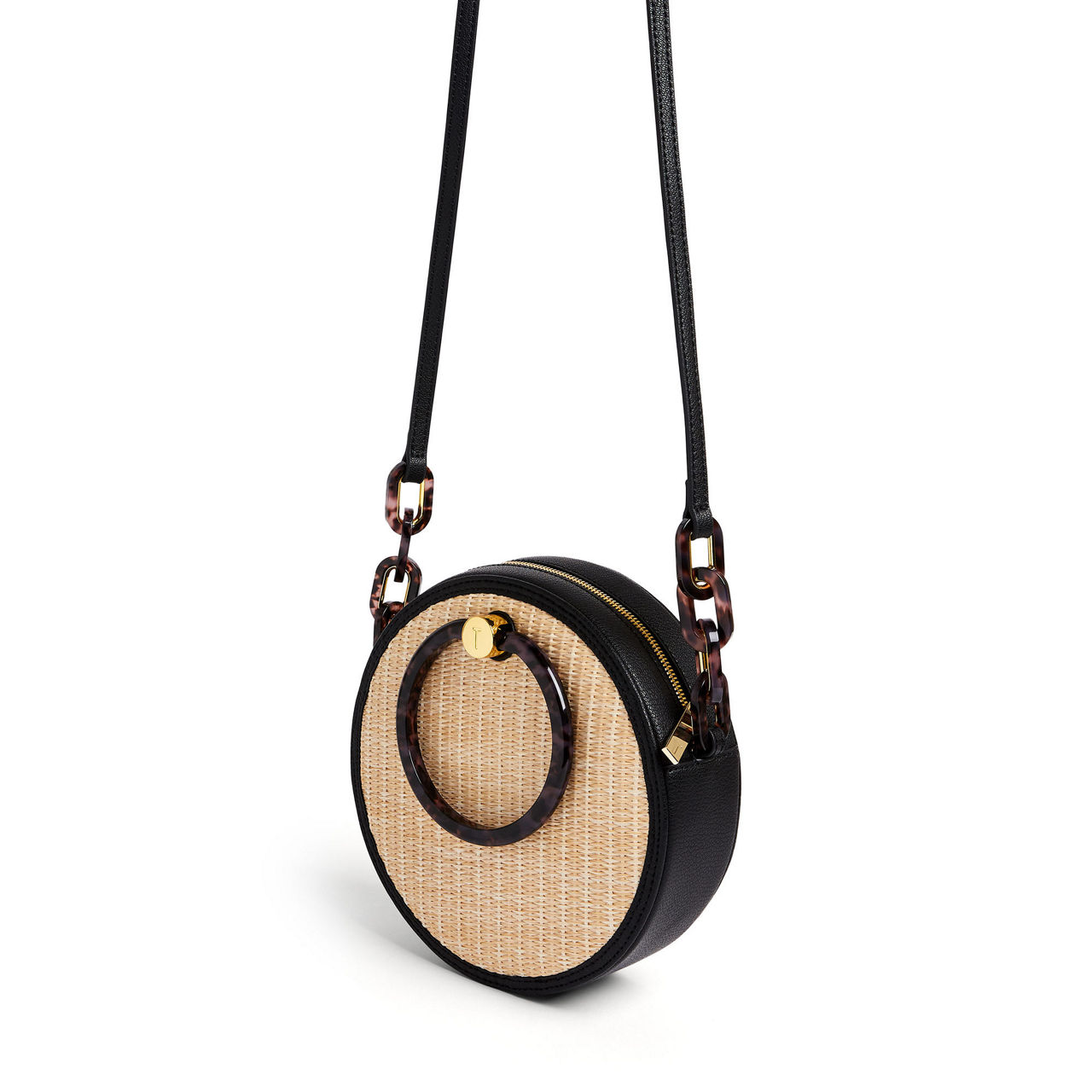 TED BAKER Agneti Resin Handle Straw Circle Bag BLACK