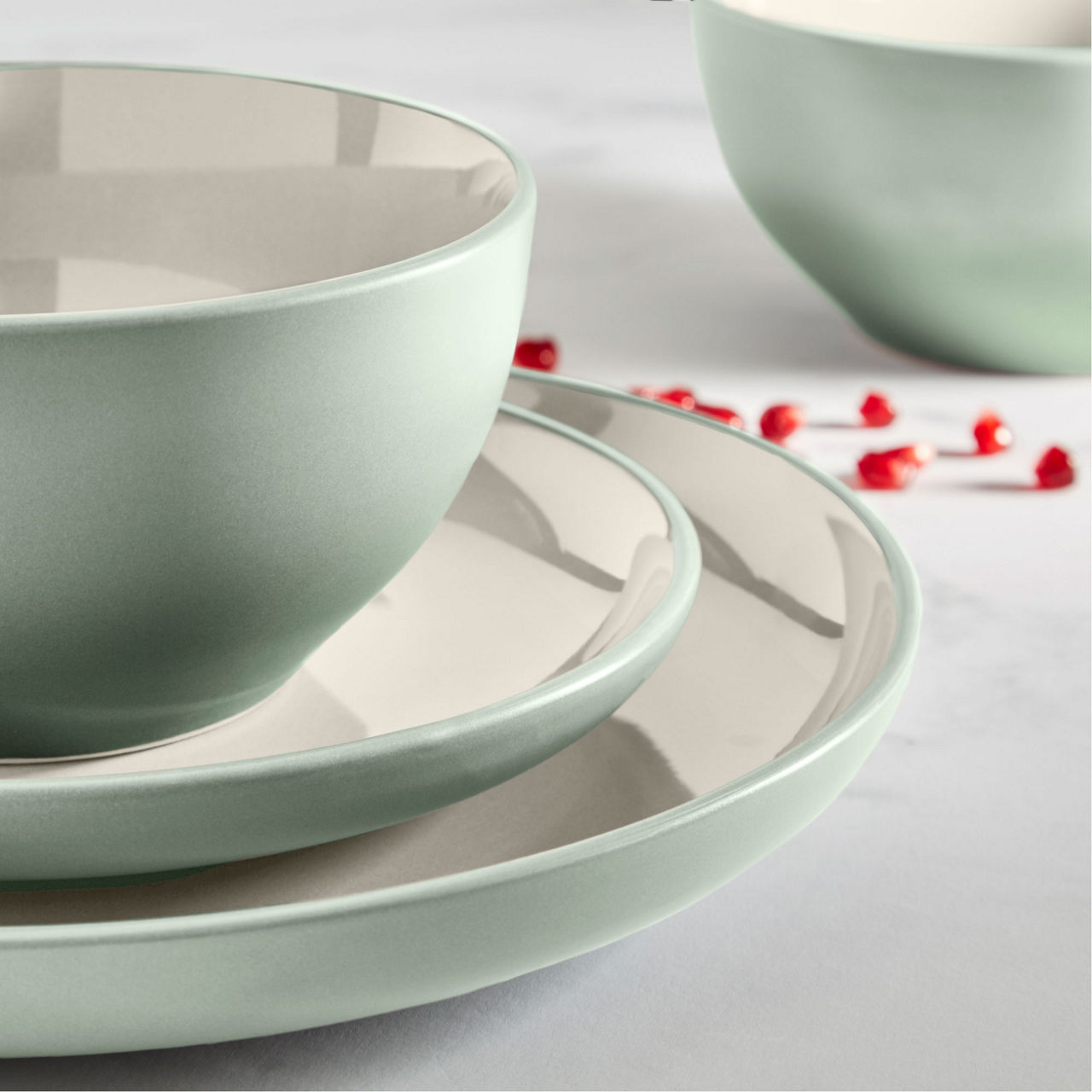Amalfi 12 Piece Dinnerware Set Sage Green and Cream