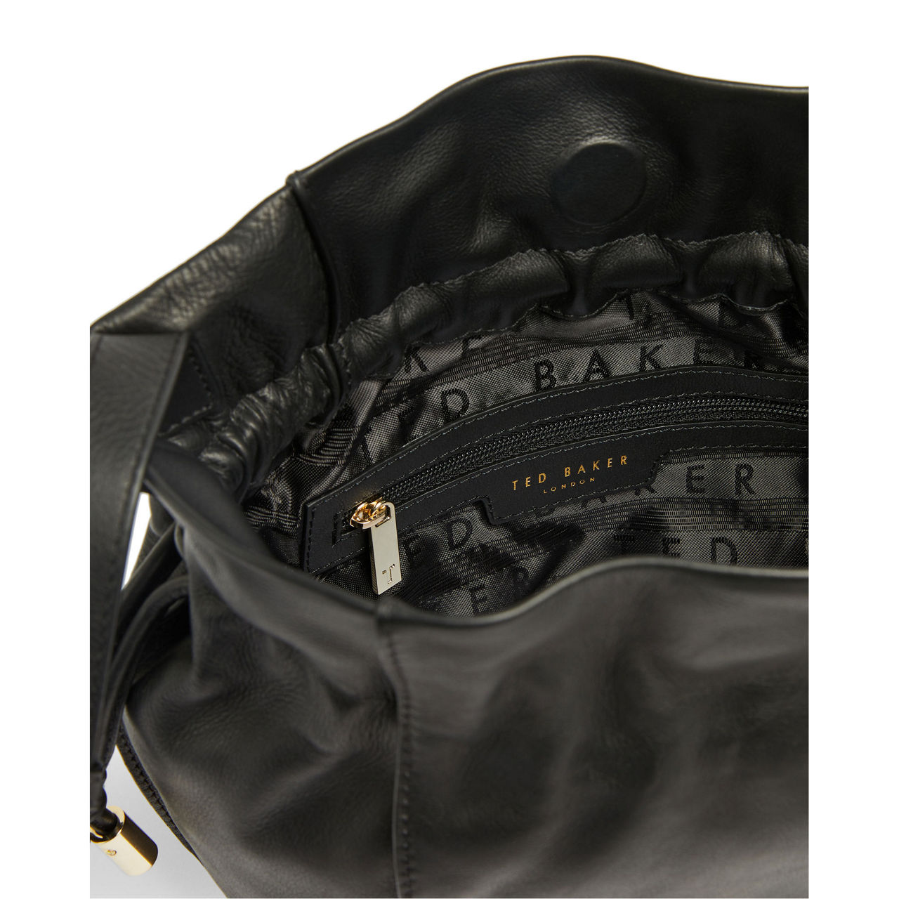 TED BAKER The Sustainable Edit Myloo Slouchy Drawstring Bucket Bag BLACK