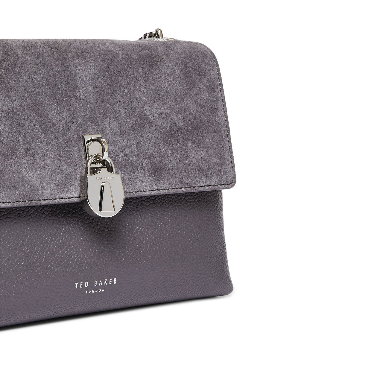 TED BAKER Helena Suede Padlock Crossbody Bag CHARCOAL