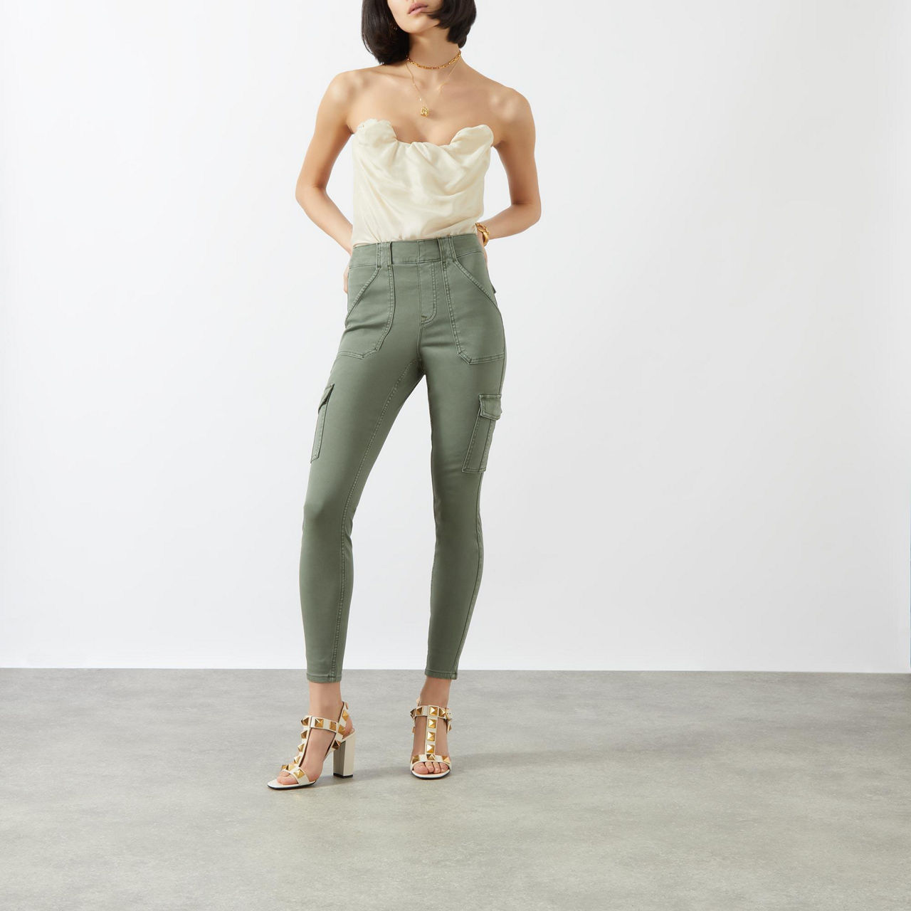 Spanx cargo sweatpants in khaki