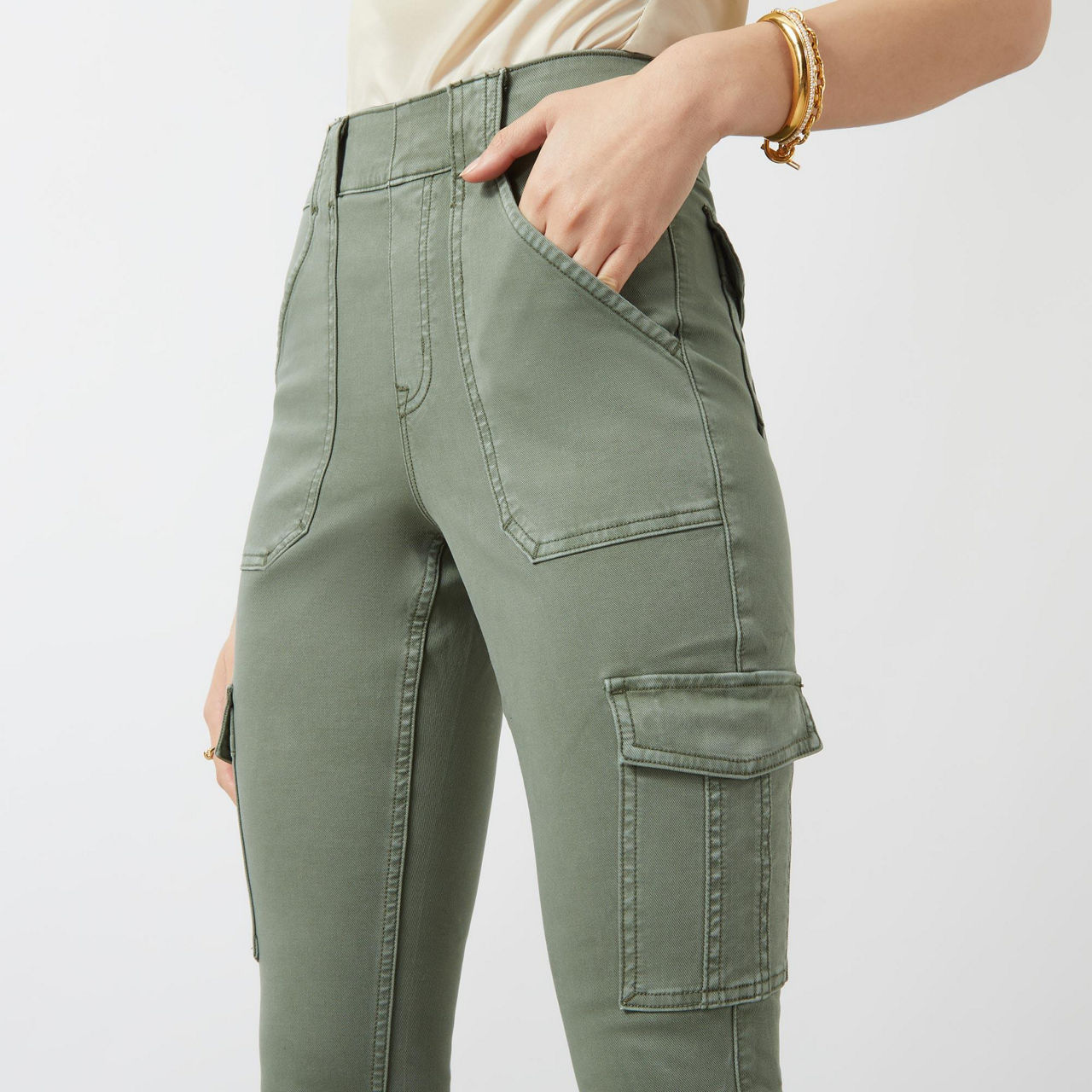 Spanx high waist skinny cargo pants in beige