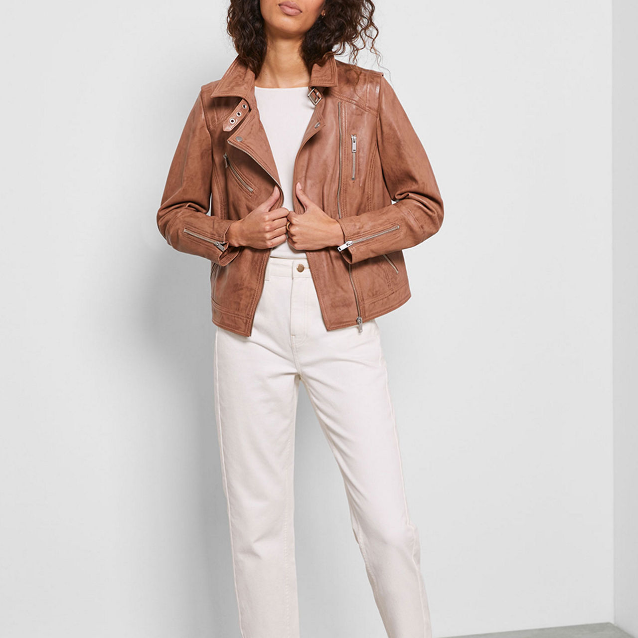 Mint velvet tan outlet leather jacket