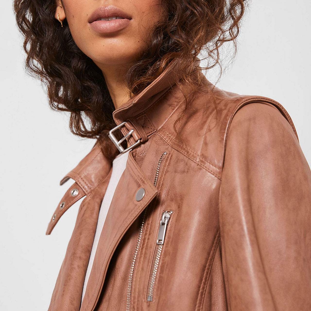 Mint velvet 2024 tan leather jacket