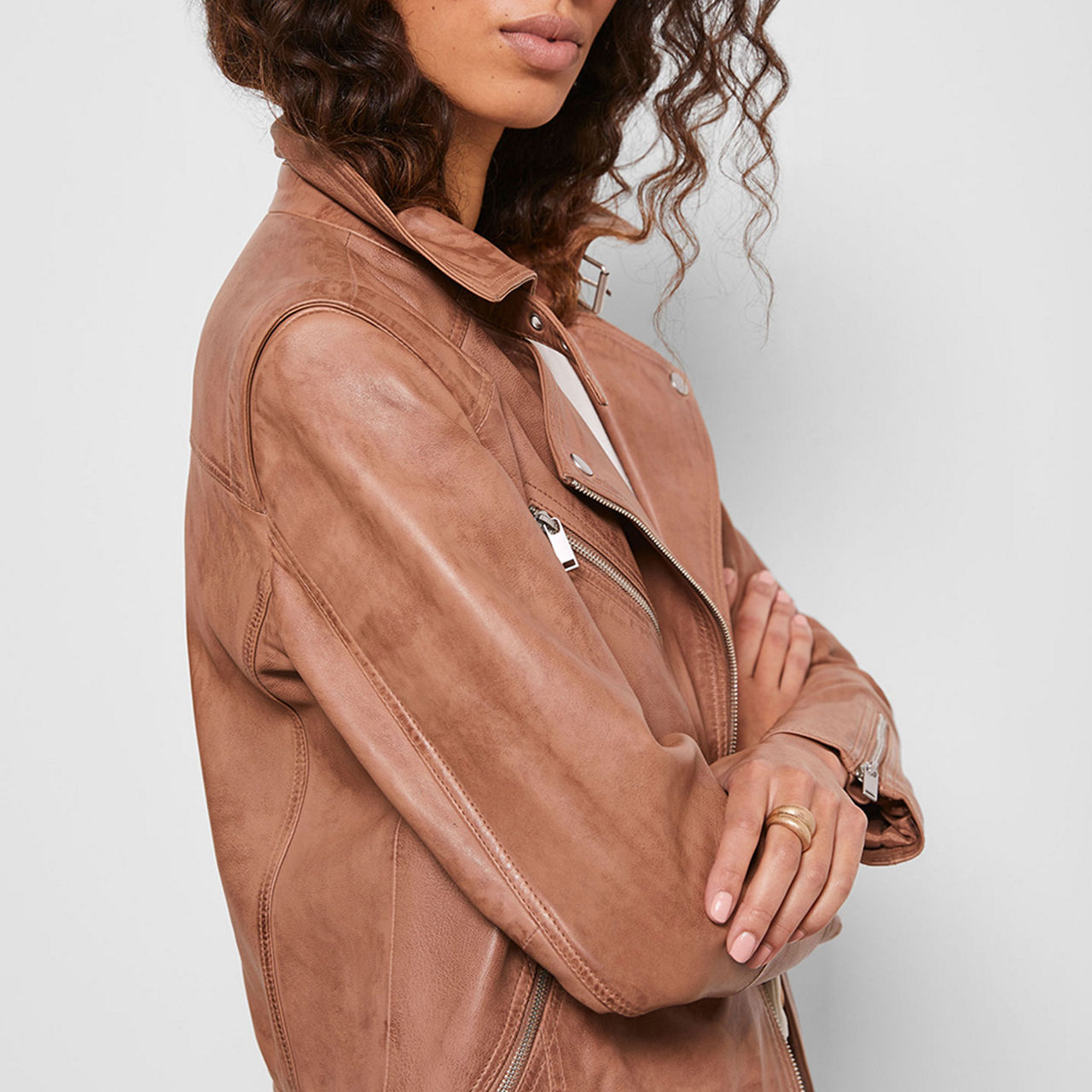 Mint velvet shop tan leather jacket