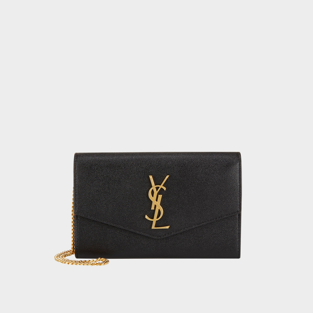 Saint Laurent UPTOWN chain wallet in grain de poudre embossed