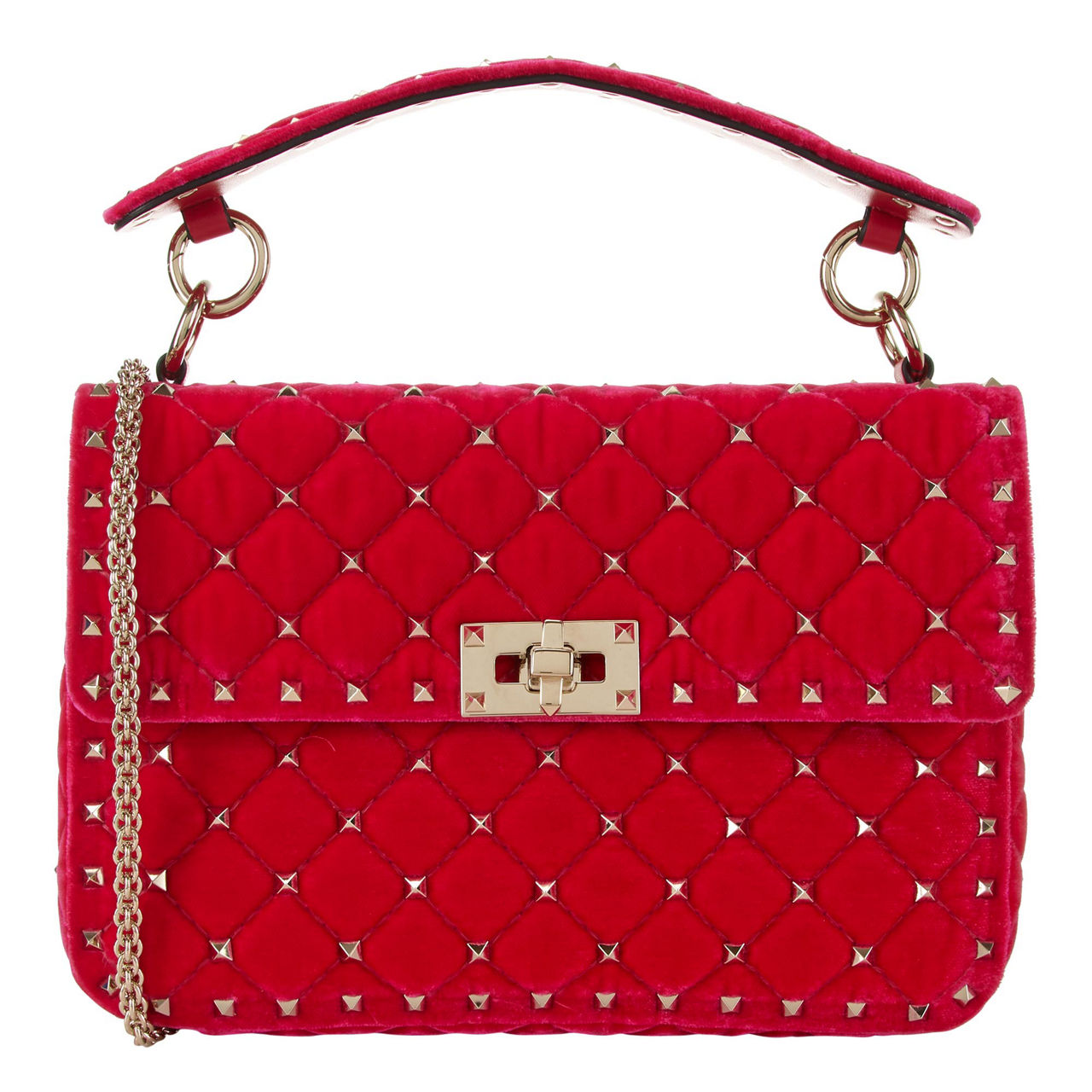 VALENTINO, 'Rockstud Spike' small quilted leather shoulder bag, RED, Women