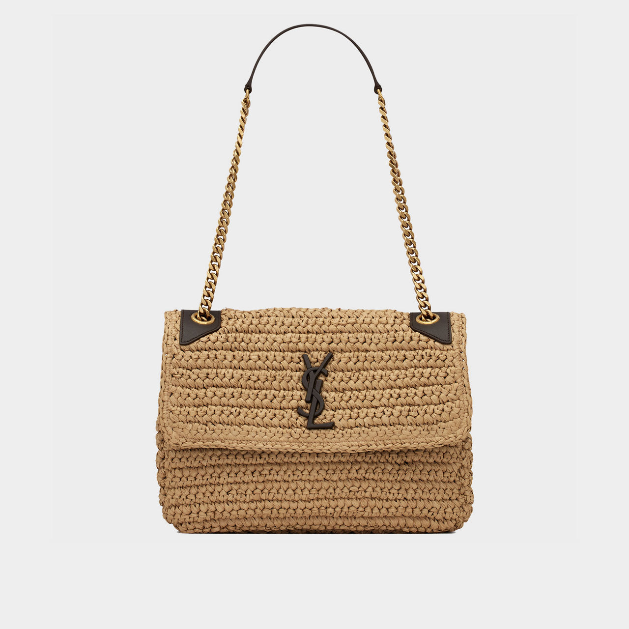 Saint Laurent Jamie Medium Naturale Raffia Shoulder Bag New