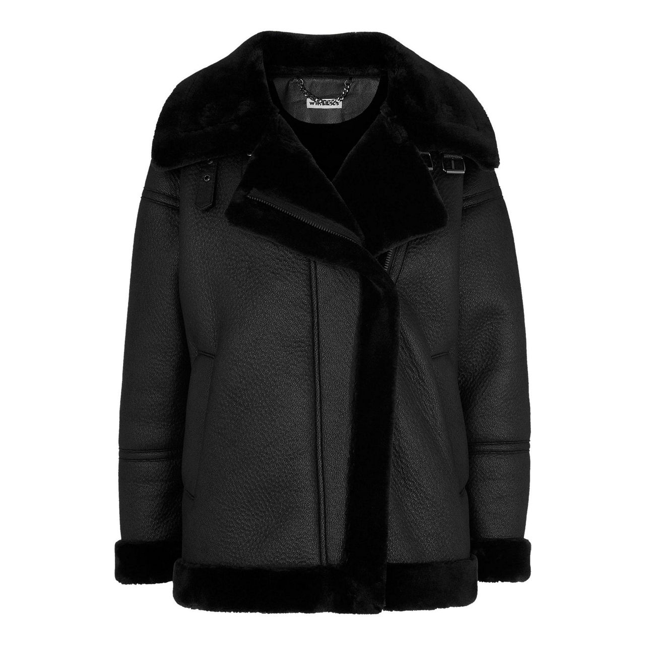 Black Faux Fur Lined Agnes Biker, WHISTLES