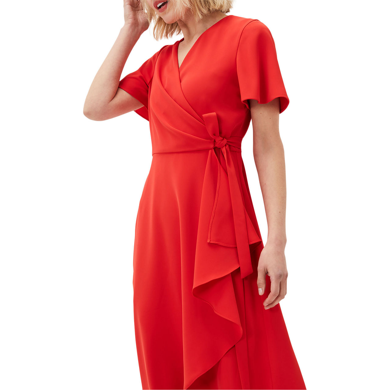 英国【Phase Eight】ジュリッサ ネイビー フリル ラップドレス Navy Frill Wrap Dress with V-Neck & Fluted Sleeves | Phase