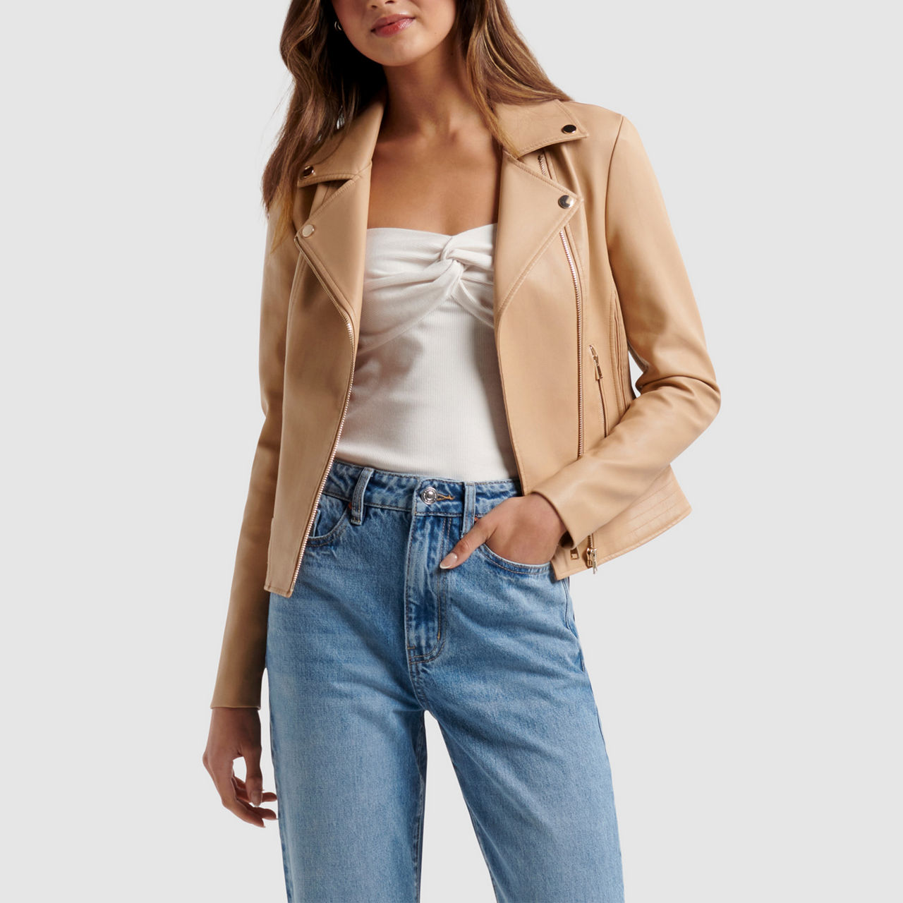 FOREVER NEW Skye Faux Leather Biker Jacket