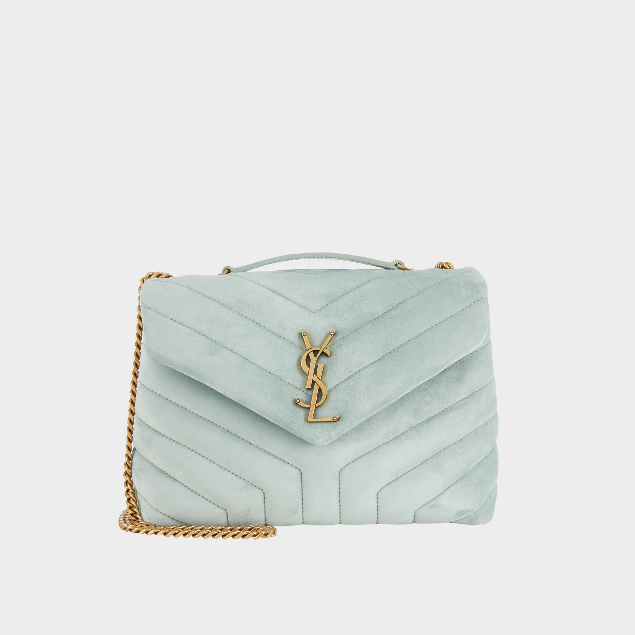 Saint Laurent Loulou Small Suede Shoulder Bag in Green