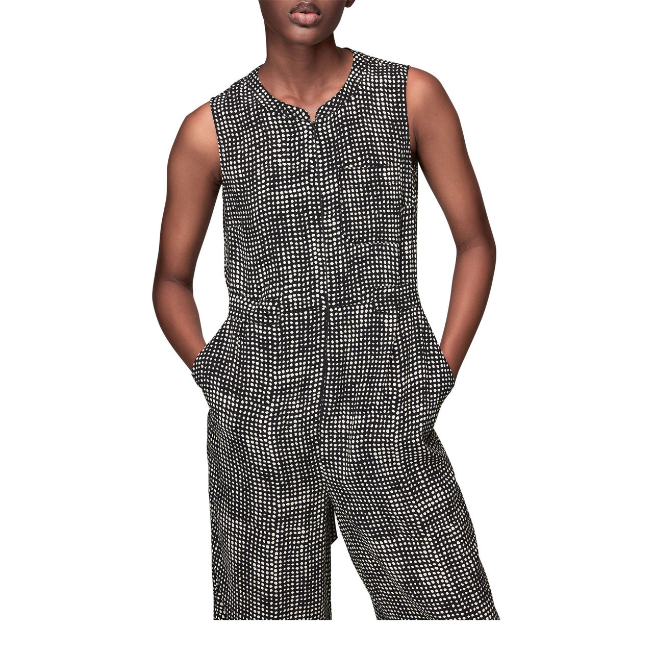WHISTLES Josie Spotted Check Jumpsuit