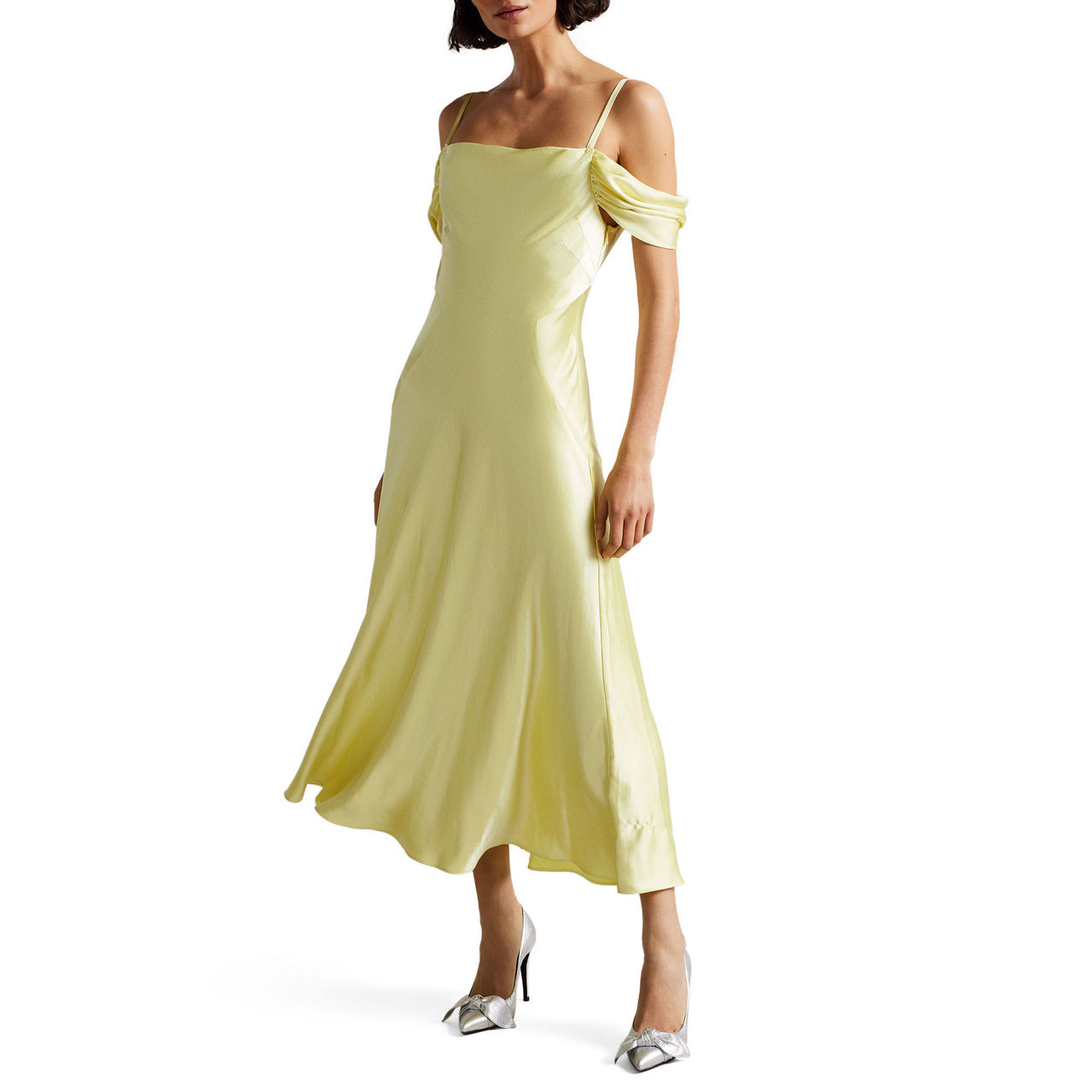ted baker esta cold shoulder cowl front midi slip dress